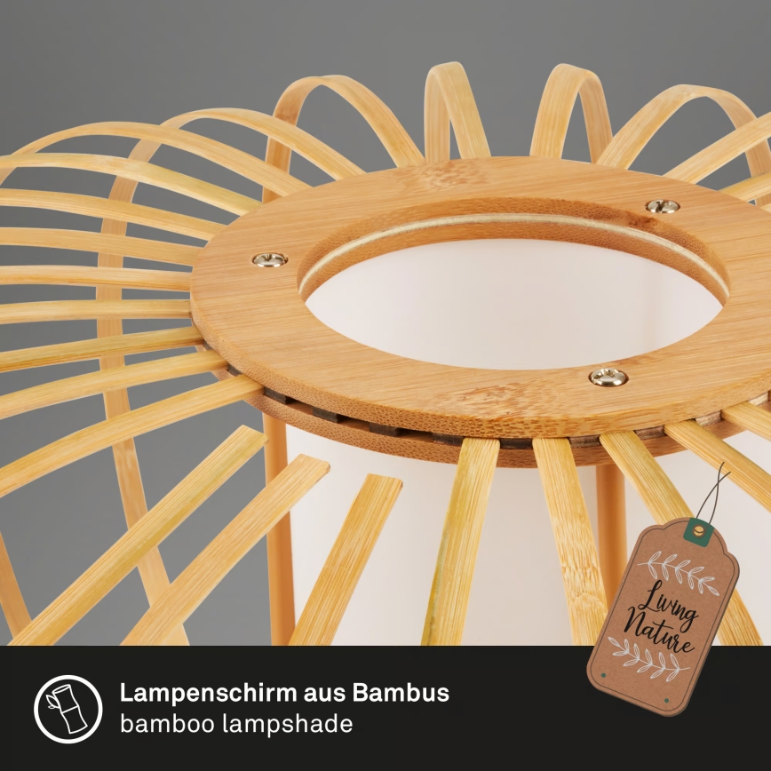 Briloner 4759011 - Lampa wisząca na lince 1xE27/10W/230V czarna/bambusowa