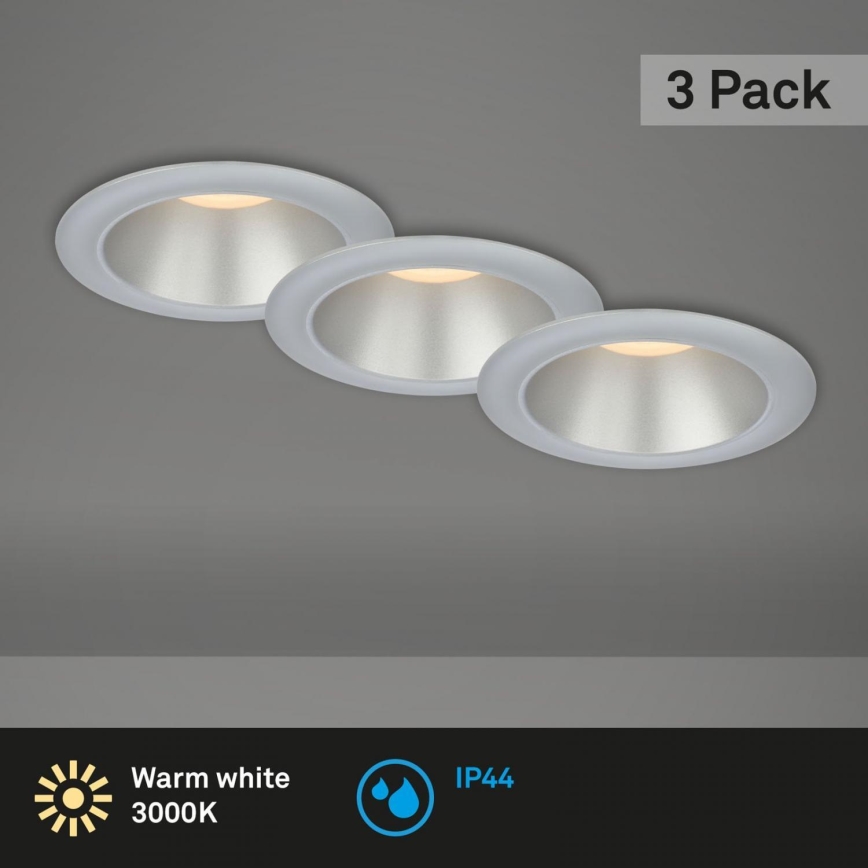 Briloner 7041-034 - ZESTAW 3x LED Łazienkowa oprawa wpuszczana LED/4,9W/230V IP44 srebrny