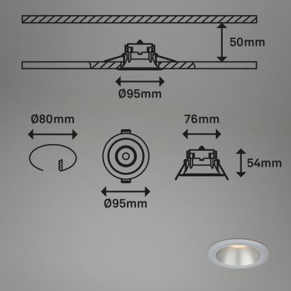 Briloner 7041-034 - ZESTAW 3x LED Łazienkowa oprawa wpuszczana LED/4,9W/230V IP44 srebrny