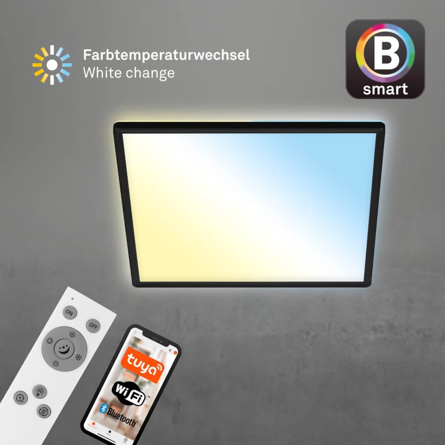 Briloner 7060-015 - LED ściemnialny przysufitowy panel SLIM LED/22W/230V 2700-6500K 42x42 cm czarny Wi-Fi Tuya + zdalne sterowanie