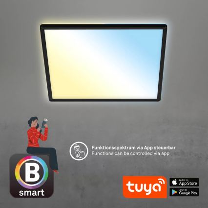Briloner 7060-015 - LED ściemnialny przysufitowy panel SLIM LED/22W/230V 2700-6500K 42x42 cm czarny Wi-Fi Tuya + zdalne sterowanie