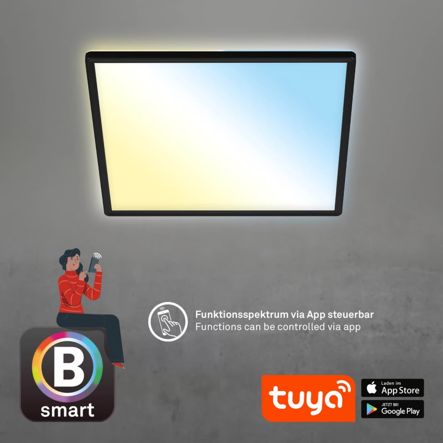 Briloner 7060-015 - LED ściemnialny przysufitowy panel SLIM LED/22W/230V 2700-6500K 42x42 cm czarny Wi-Fi Tuya + zdalne sterowanie
