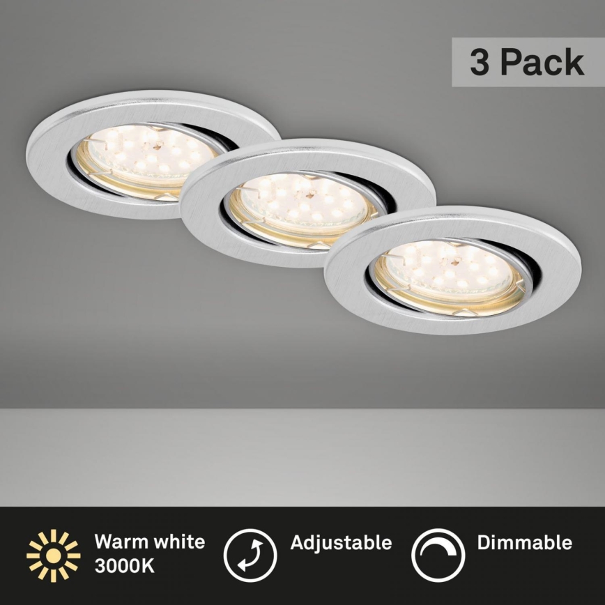 Briloner 7219-039 - Zestaw 3x LED Ściemnialne wpuszczane oświetlenie łazienkowe FIT 1xGU10/5W/230V IP23