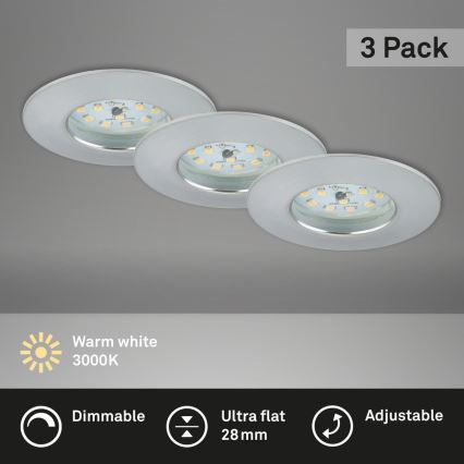 Briloner 7231-039 - ZESTAW 3x ściemnialnych wpuszczanych opraw łazienkowych LED/5,5W/230V IP44 matowy chrom