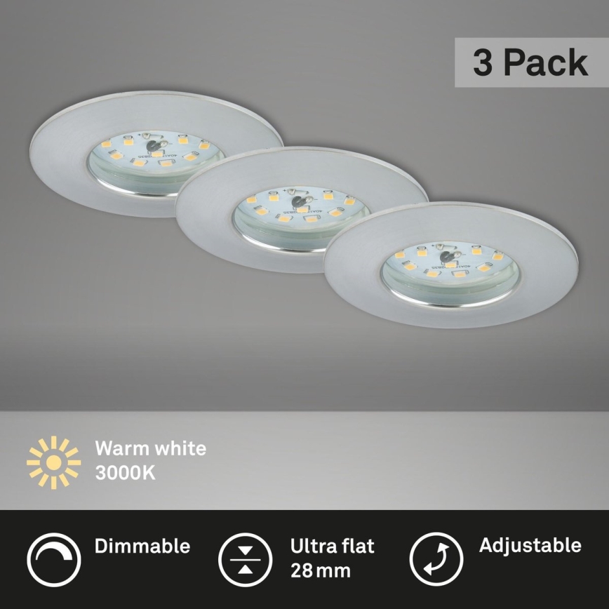 Briloner 7231-039 - ZESTAW 3x ściemnialnych wpuszczanych opraw łazienkowych LED/5,5W/230V IP44 matowy chrom