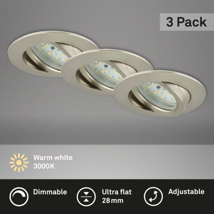 Briloner 7232-032 - ZESTAW 3x ściemnialnych wpuszczanych opraw sufitowych LED do łazienki ATTACH LED/5,5W/230V IP23