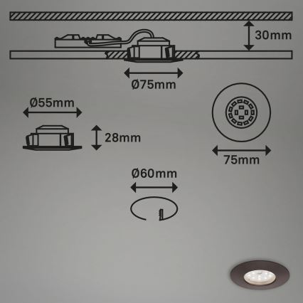 Briloner 7295-031 - ZESTAW 3x LED Ściemnialna łazienkowa oprawa wpuszczana ATTACH LED/6,5W/230V IP44