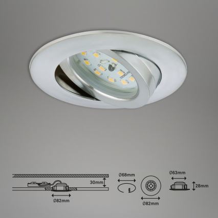 Briloner 7296-039 - ZESTAW 3x ściemnialnych opraw wpuszczanych LED do łazienki 1xLED/6,5W/230V 3000K IP23 matowy chrom