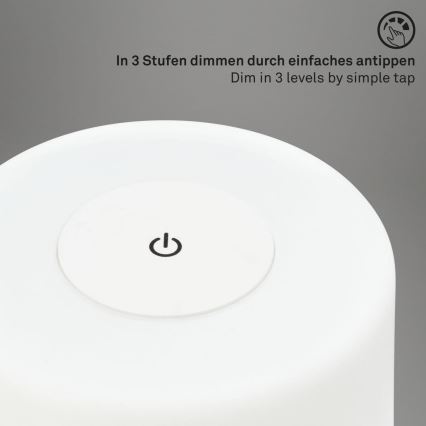 Briloner 7420016 - LED Ściemnialna akumulatorowa dotykowa zewnętrzny lampa stołowa LED/4W/5V IP44 3000K biała
