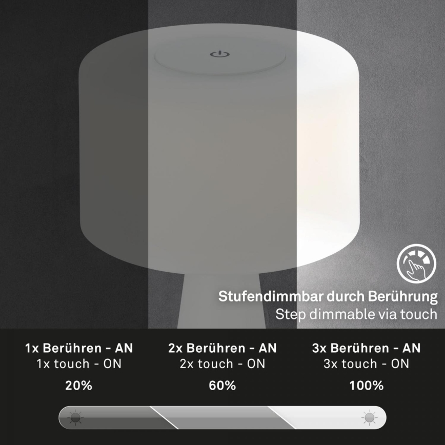 Briloner 7420016 - LED Ściemnialna akumulatorowa dotykowa zewnętrzny lampa stołowa LED/4W/5V IP44 3000K biała