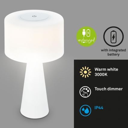 Briloner 7420016 - LED Ściemnialna akumulatorowa dotykowa zewnętrzny lampa stołowa LED/4W/5V IP44 3000K biała