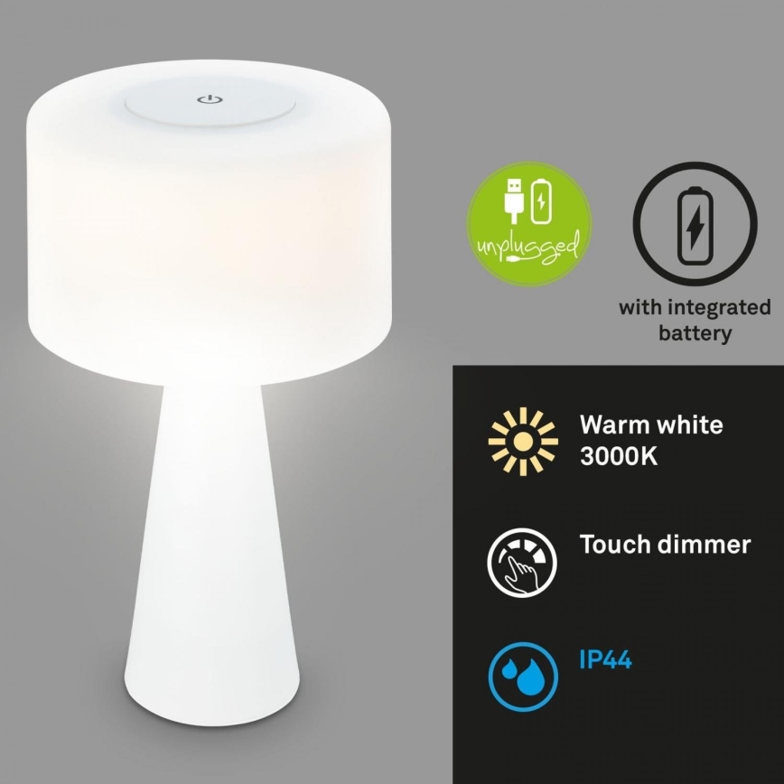Briloner 7420016 - LED Ściemnialna akumulatorowa dotykowa zewnętrzny lampa stołowa LED/4W/5V IP44 3000K biała