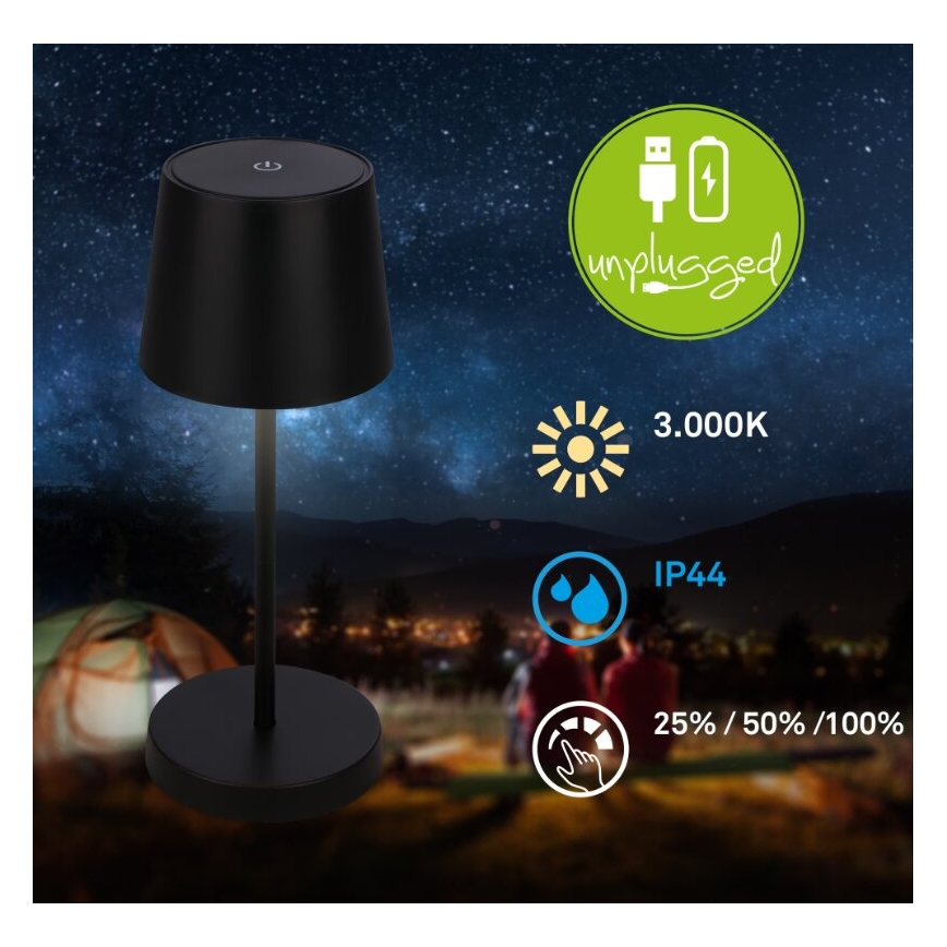 Briloner 7423015 - LED Ściemnialna akumulatorowa zewnętrzna lampa stołowa LED/2,6W/5V IP44 2000 mAh czarny