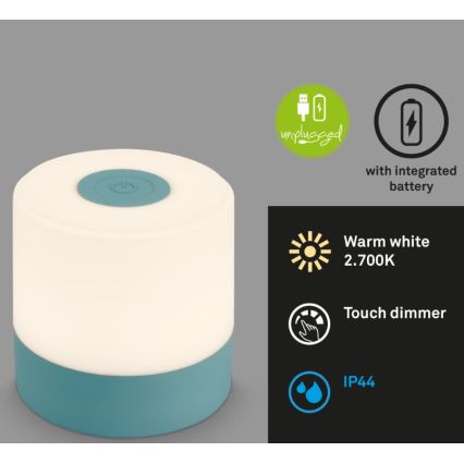 Briloner 7461010 - LED Ściemnialna akumulatorowa zewnętrzna lampa stołowa LED/2W/5V IP44 1200 mAh niebieski