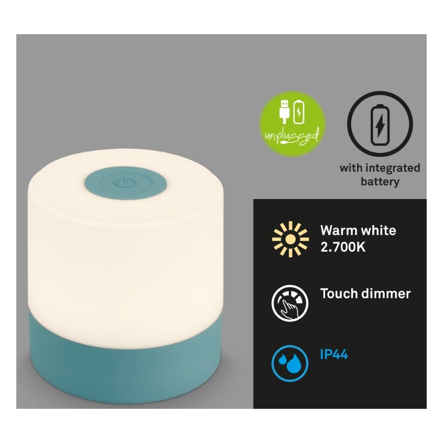 Briloner 7461010 - LED Ściemnialna akumulatorowa zewnętrzna lampa stołowa LED/2W/5V IP44 1200 mAh niebieski