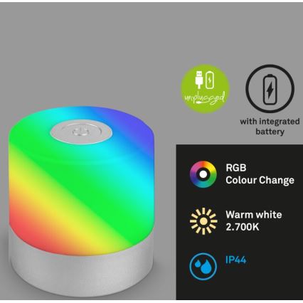 Briloner 7462014 - LED RGB akumulatorowy zewnętrzna lampa stołowa LED/1,5W/5V IP44 1200 mAh matowy chrom