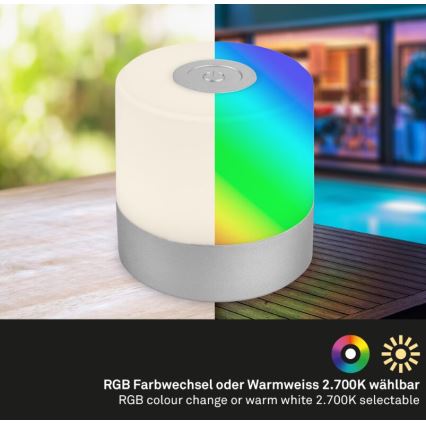 Briloner 7462014 - LED RGB akumulatorowy zewnętrzna lampa stołowa LED/1,5W/5V IP44 1200 mAh matowy chrom
