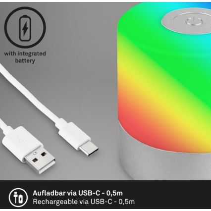Briloner 7462014 - LED RGB akumulatorowy zewnętrzna lampa stołowa LED/1,5W/5V IP44 1200 mAh matowy chrom