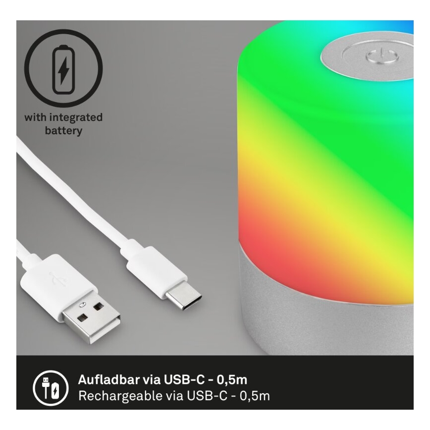 Briloner 7462014 - LED RGB akumulatorowy zewnętrzna lampa stołowa LED/1,5W/5V IP44 1200 mAh matowy chrom