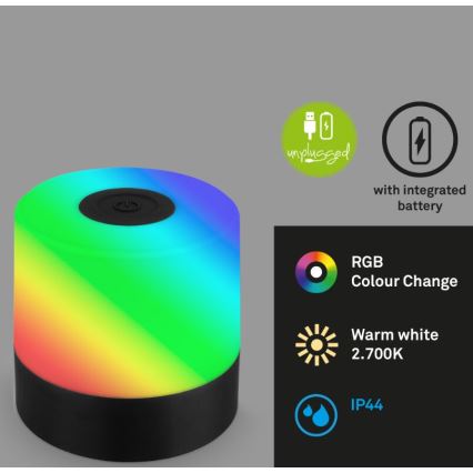 Briloner 7462015 - LED RGB akumulatorows zewnętrzna lampa stołowa LED/1,5W/5V IP44 1200 mAh czarny