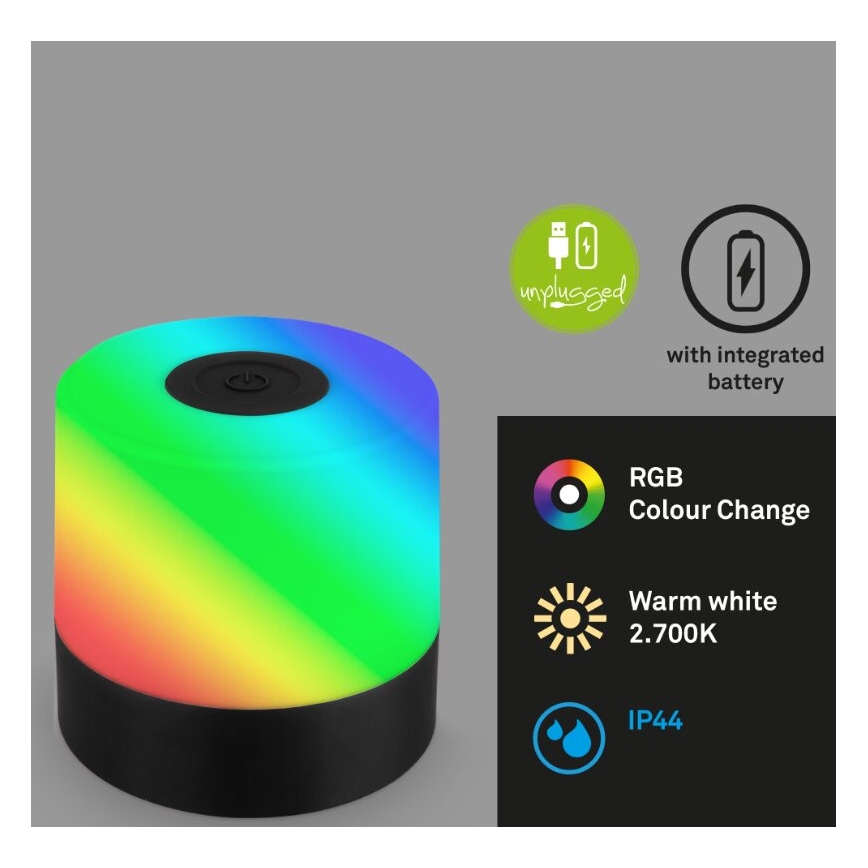 Briloner 7462015 - LED RGB akumulatorows zewnętrzna lampa stołowa LED/1,5W/5V IP44 1200 mAh czarny