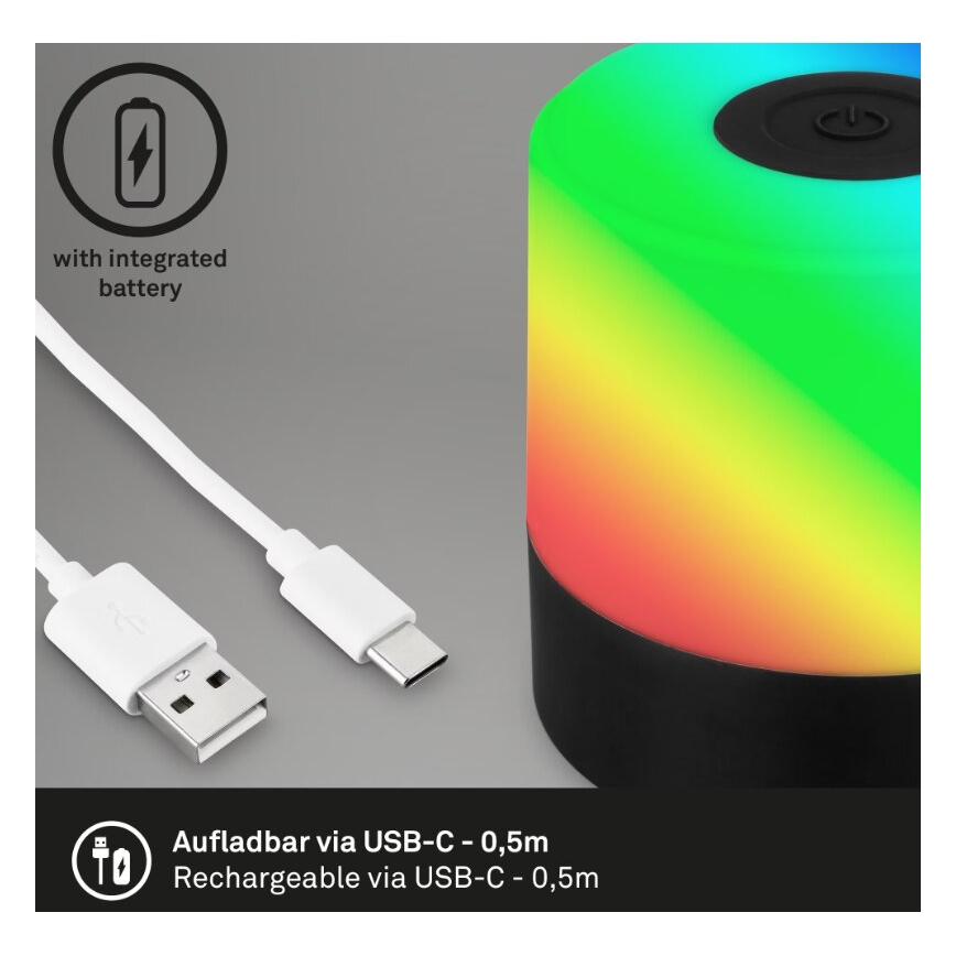 Briloner 7462015 - LED RGB akumulatorows zewnętrzna lampa stołowa LED/1,5W/5V IP44 1200 mAh czarny