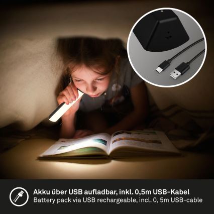 Briloner 7474-015 - LED Ściemnialna akumulatorowa zewnętrzna lampa stołowa 2w1 LED/7W/5V 2200 mAh USB 3000K IP44 czarna