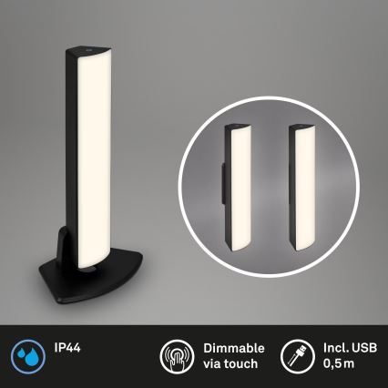 Briloner 7474-015 - LED Ściemnialna akumulatorowa zewnętrzna lampa stołowa 2w1 LED/7W/5V 2200 mAh USB 3000K IP44 czarna