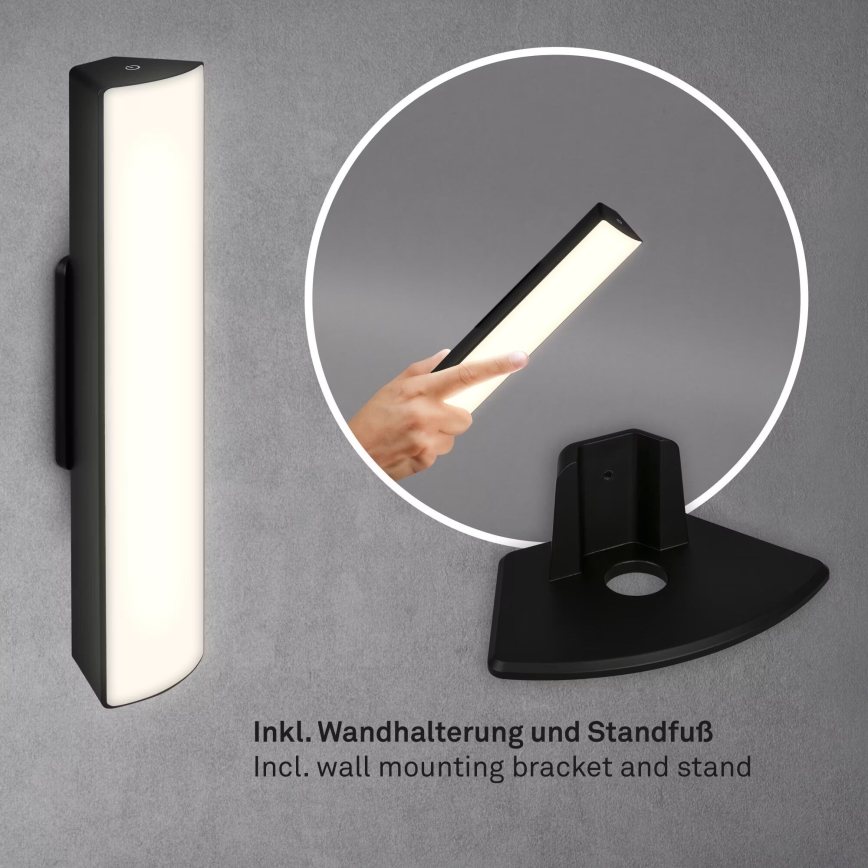 Briloner 7474-015 - LED Ściemnialna akumulatorowa zewnętrzna lampa stołowa 2w1 LED/7W/5V 2200 mAh USB 3000K IP44 czarna