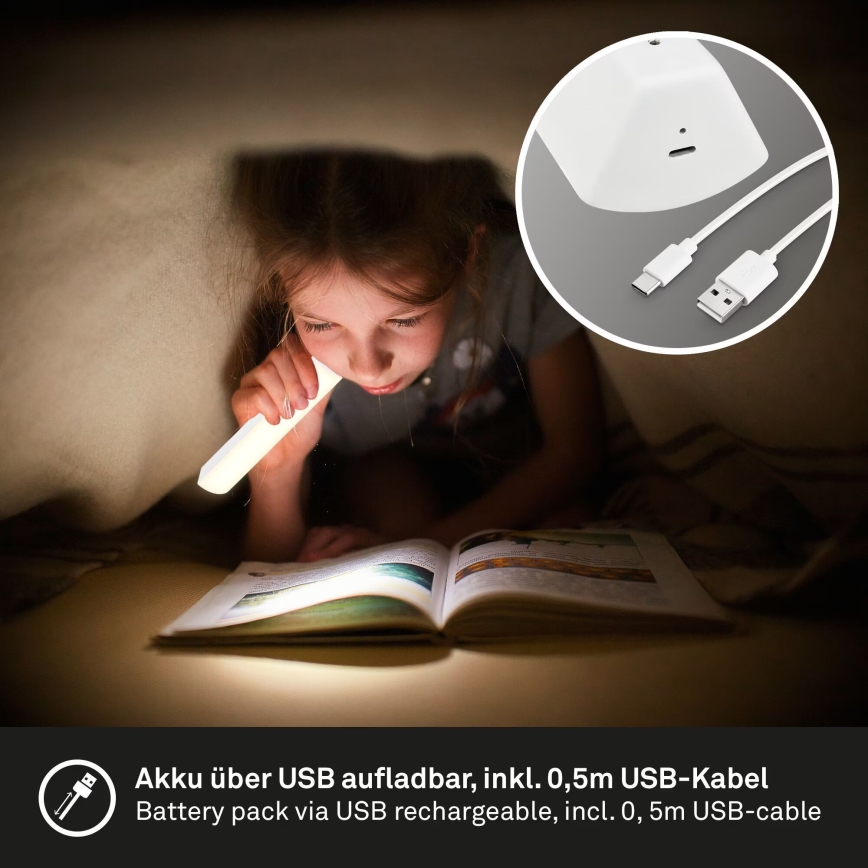 Briloner 7474-016 - LED Ściemnialna akumulatorowa zewnętrzna lampa stołowa 2w1 LED/7W/5V 2200 mAh USB 3000K IP44 biała