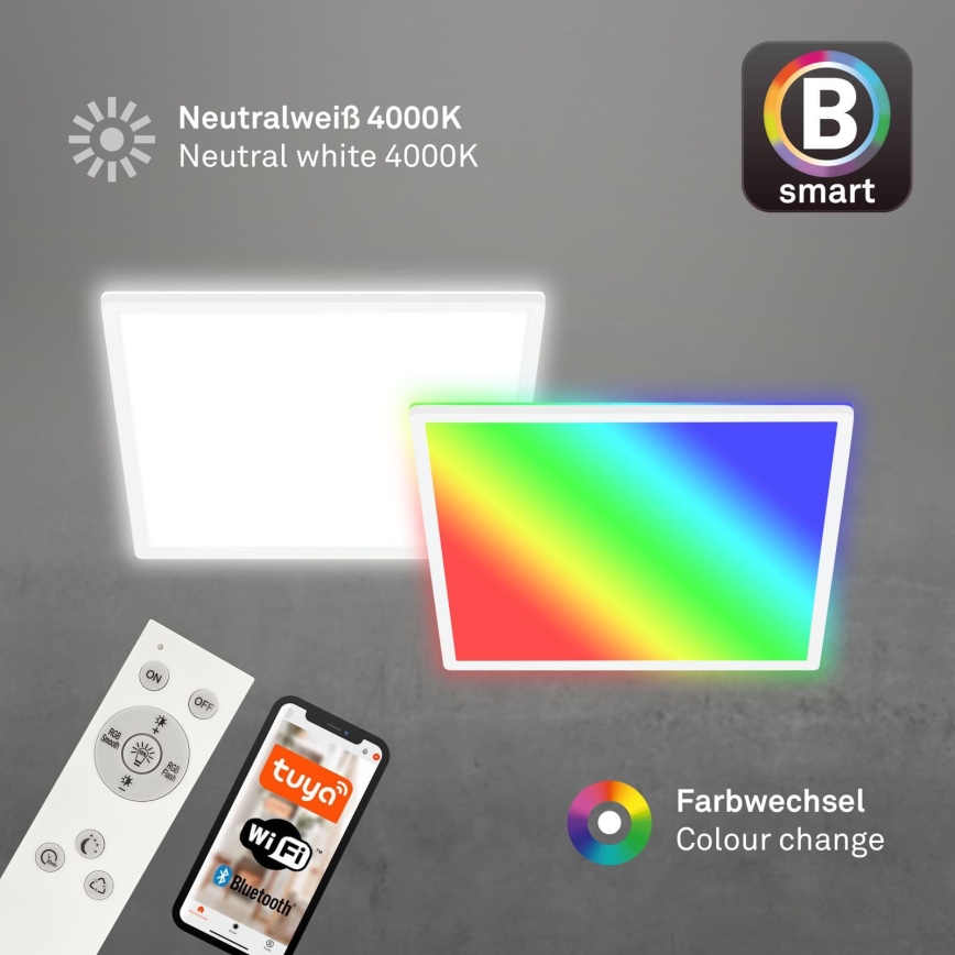 Briloner 7491-016 - Inteligentna ściemnialna lampa sufitowa LED RGBW SMART LED/22W/230V 4000K 42x42 cm Wi-Fi Tuya + pilot zdalnego sterowania