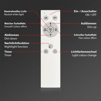 Briloner 7494016 - SMART oprawa sufitowa LED RGBW ściemnialna LED/22W/230V 4000K Ø 42 cm Wi-Fi Tuya + pilot zdalnego sterowania