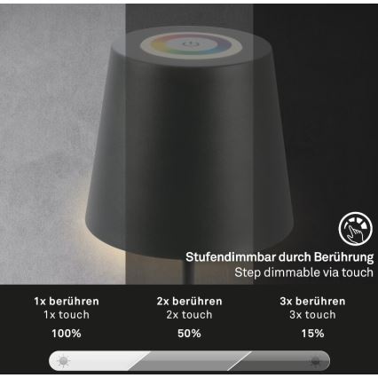 Briloner 7507015 - LED RGB Ściemnialna ładowalna zewnętrzna lampa stołowa 2w1 LED/2,5W/5V IP44 antracyt