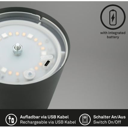 Briloner 7507015 - LED RGB Ściemnialna ładowalna zewnętrzna lampa stołowa 2w1 LED/2,5W/5V IP44 antracyt
