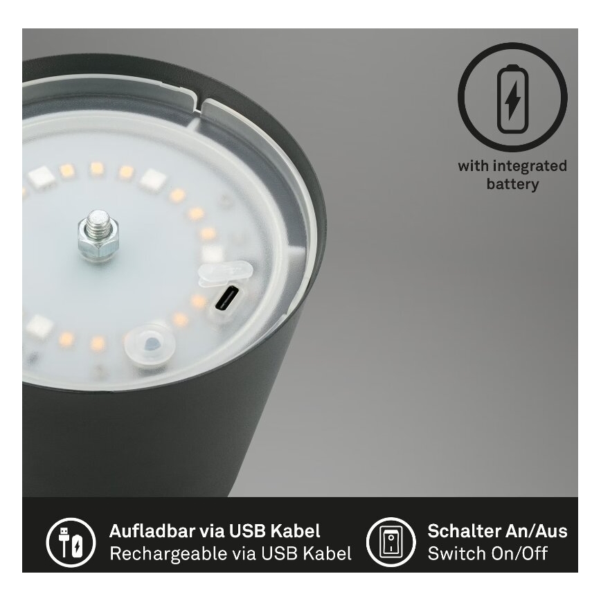 Briloner 7507015 - LED RGB Ściemnialna ładowalna zewnętrzna lampa stołowa 2w1 LED/2,5W/5V IP44 antracyt