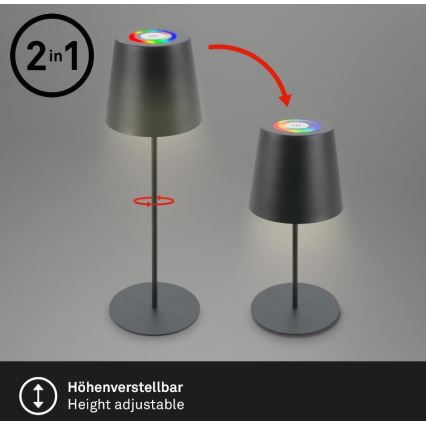 Briloner 7507015 - LED RGB Ściemnialna ładowalna zewnętrzna lampa stołowa 2w1 LED/2,5W/5V IP44 antracyt