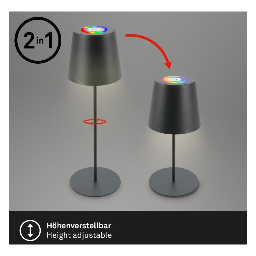 Briloner 7507015 - LED RGB Ściemnialna ładowalna zewnętrzna lampa stołowa 2w1 LED/2,5W/5V IP44 antracyt