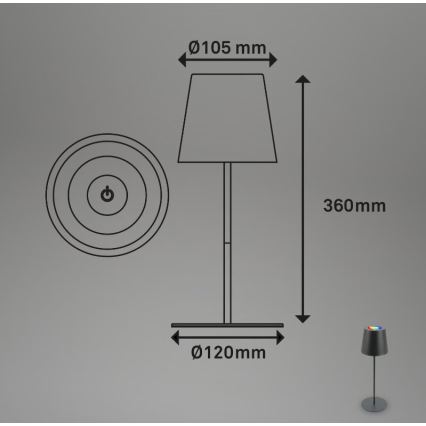 Briloner 7507015 - LED RGB Ściemnialna ładowalna zewnętrzna lampa stołowa 2w1 LED/2,5W/5V IP44 antracyt