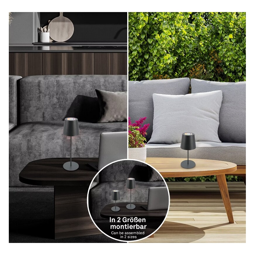 Briloner 7507015 - LED RGB ściemnialna ładowalna zewnętrzna lampa stołowa 2 w 1 LED/2,5 W/5 V IP44 1200 mAh antracyt