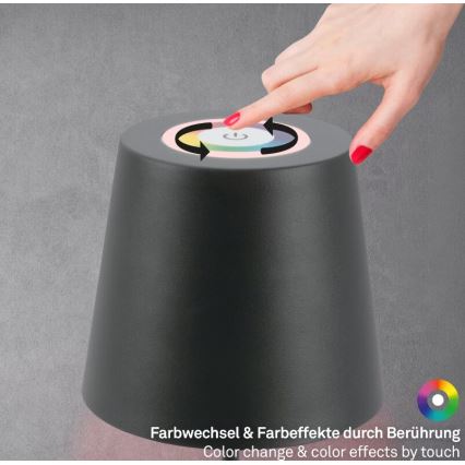 Briloner 7507015 - LED RGB ściemnialna ładowalna zewnętrzna lampa stołowa 2 w 1 LED/2,5 W/5 V IP44 1200 mAh antracyt