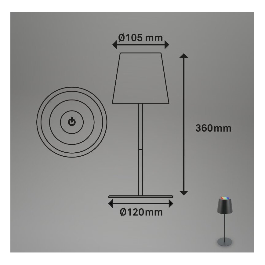 Briloner 7507015 - LED RGB ściemnialna ładowalna zewnętrzna lampa stołowa 2 w 1 LED/2,5 W/5 V IP44 1200 mAh antracyt