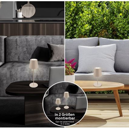 Briloner 7508011 - Ładowalna, ściemniana zewnętrzna lampka stołowa 2 w 1 LED, 2,5W/5V, IP44, 1200 mAh, beżowa