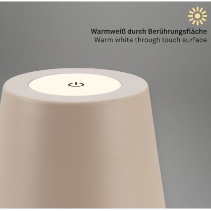 Briloner 7508011 - Ładowalna, ściemniana zewnętrzna lampka stołowa 2 w 1 LED, 2,5W/5V, IP44, 1200 mAh, beżowa