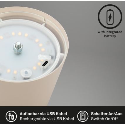 Briloner 7508011 - LED regulowana ładowalna lampa stołowa zewnętrzna 2w1 LED/2,5W/5V IP44 beżowa