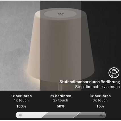 Briloner 7508011 - LED Ściemnialna ładowalna zewnętrzna lampa stołowa 2w1 LED/2,5W/5V IP44 beżowy