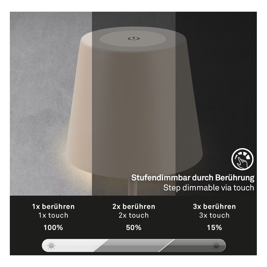 Briloner 7508011 - LED Ściemnialna ładowalna zewnętrzna lampa stołowa 2w1 LED/2,5W/5V IP44 beżowy