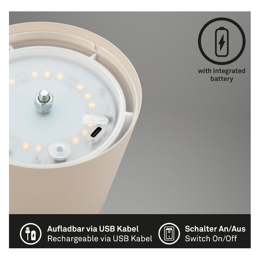 Briloner 7508011 - LED Ściemnialna ładowalna zewnętrzna lampa stołowa 2w1 LED/2,5W/5V IP44 beżowy