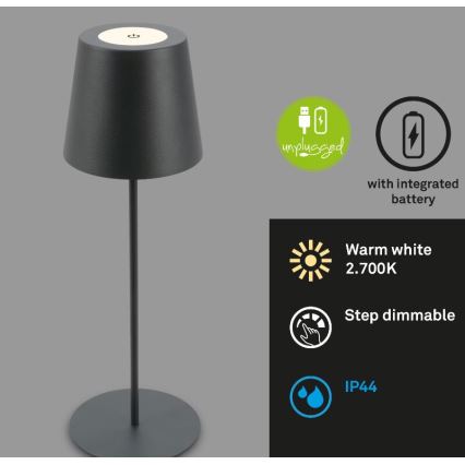 Briloner 7508015 - LED Ściemnialna ładowalna zewnętrzna lampa stołowa 2w1 LED/2,5W/5V IP44 czarny