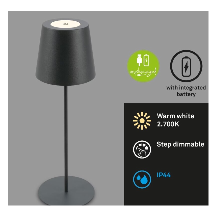 Briloner 7508015 - LED Ściemnialna ładowalna zewnętrzna lampa stołowa 2w1 LED/2,5W/5V IP44 czarny