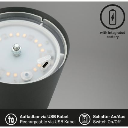 Briloner 7508015 - LED Ściemnialna ładowalna zewnętrzna lampa stołowa 2w1 LED/2,5W/5V IP44 czarny